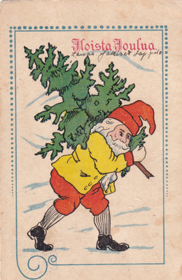 Tonttu, Kuusenhaku, Iloista Joulua. b486