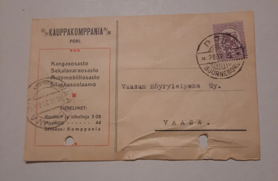 Pori O/y Kauppakomppania A/b firmakirjekortti 1923