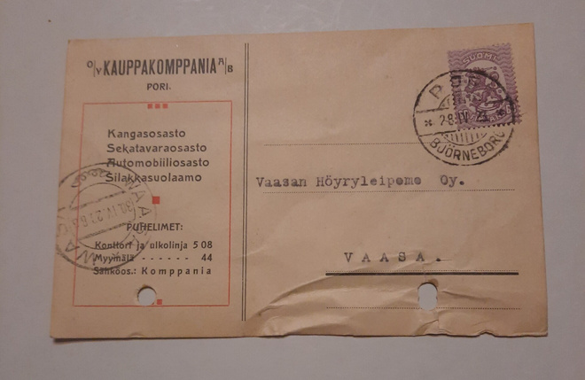 Pori O/y Kauppakomppania A/b firmakirjekortti 1923