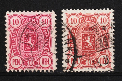 1889-95 Molemmat 10pennin Vaakunamerkit leimattuna