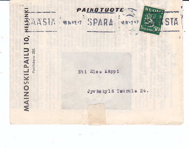 VANHA Lähetys Painotuote Philips Mainos 1943