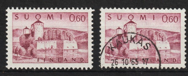 1963 Olavinlinna yleismerkki leimaamattomana ja leimattuna