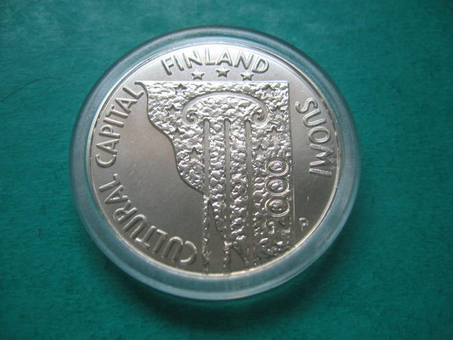 100 mk hopea juhlaraha Helsinki 450 v. - 2000