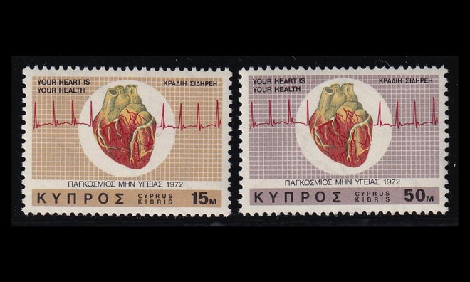 Kypros 372-3 ** Maailman sydänkuukausi (1972)