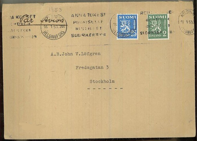 M30 1953 lentokirje Ruotsiin