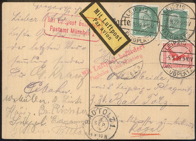 Saksa Mi 379 ym lentopostikortti