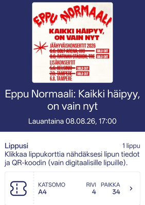 Eppu Normaali Ratina 8.8.2026 / Viimeinen keikka