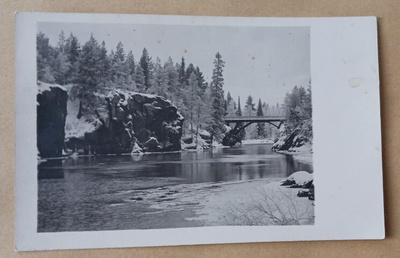 Suomussalmi, Jalonkoski, silta yli talvisen joen 1915, mv vk