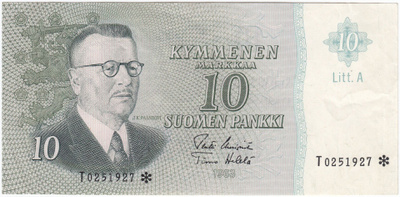 10 Markkaa 1963 Litt.A T-tähti, kl.5