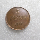 5  penniä   1911   kulkematon   kl 9 - pikkukuva 3