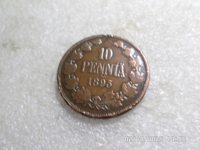 10  penniä   1895    kl  8  tasaisesti  patinoitunut,