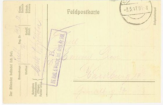 Saksa 1917 kenttäpostikortti