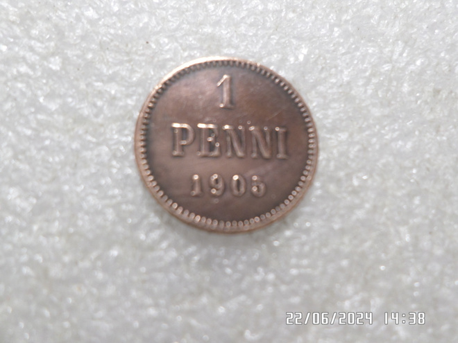 1 penni 1905  siistikuntoinen   raha   .