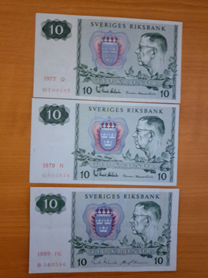 Ruotsi 10 kr 1977, 1979, 1989