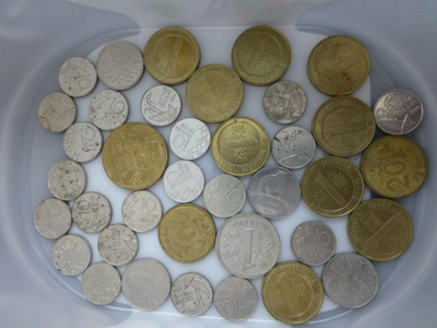 Suomen markka + muut kolikot, 1mk, 5mk, 50p, 20p, 10p
