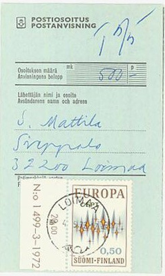 1972 Eurooppa 50p postiosoitus