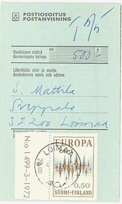 1972 Eurooppa 50p postiosoitus
