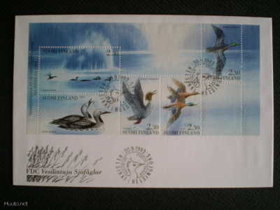 FDC Vesilintuja 2,30 mk 20.9.1993 - LaPe 1218-1222 V22