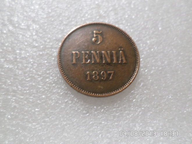 5 penniä  1897   Hieno   kulkematon   raha,