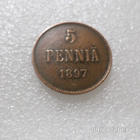 5 penniä  1897   Hieno   kulkematon   raha, - pikkukuva 1