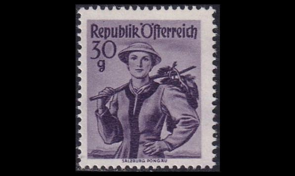 Itävalta 900 ** Kansallispukuja 30 g violetti (1948)