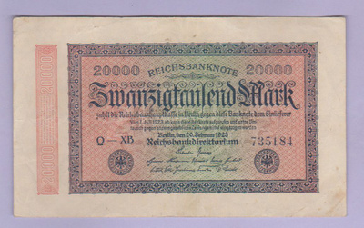 Saksa 20000 Mark Reichsbanknote v.1923 P-85