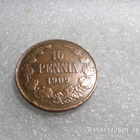 10 penniä 1909 tasaisesti hieman patinoitunut kl 9. - pikkukuva 3