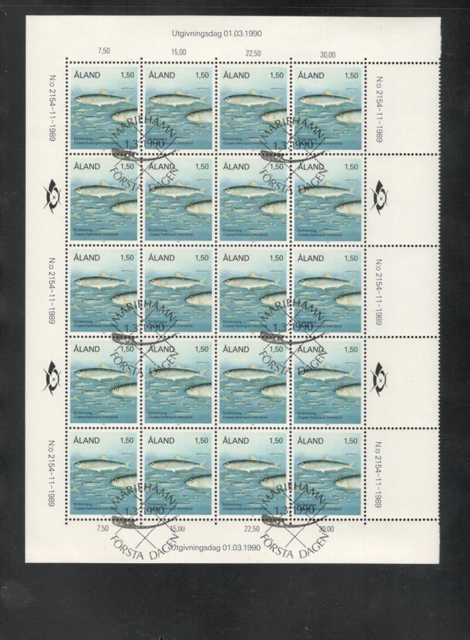 v.  1990 Kaloja-sarja, 3 x  ½ arkkia,  FD-leimat