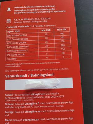 Helsinki-Tukholmaristeily-etukortti voimassa 10.8.-1.11.26