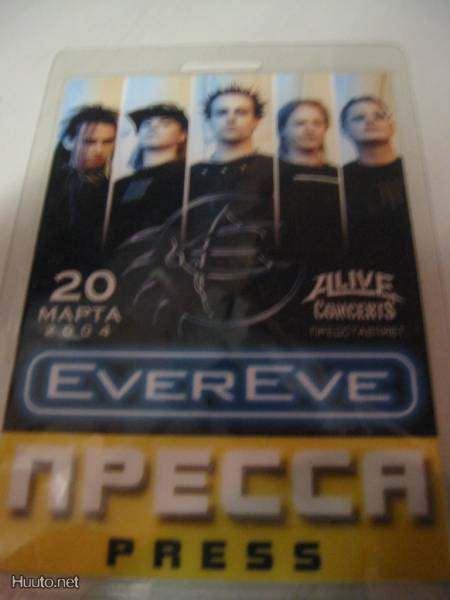 EverEve - Venäjän keikka '04 backstage-passi,laminoitu .