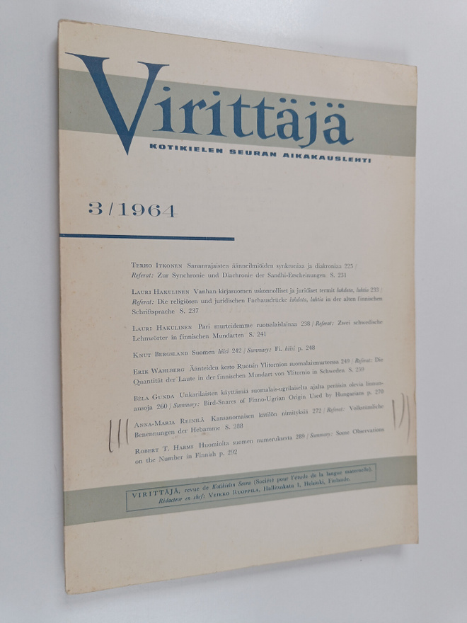 Virittäjä 3/1964 - Kotikielen Seuran aikakauslehti