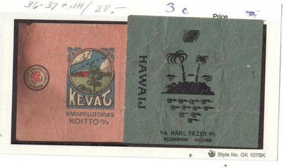Kaksi vanhaa Fazer - karamellin paperia
