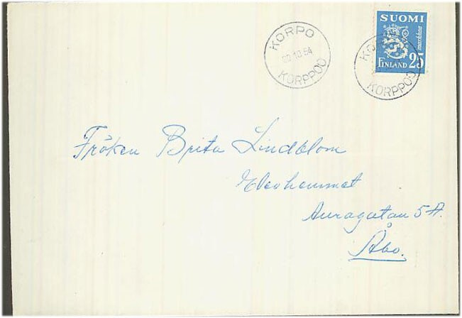 1952 25mk sininen leijona kirje