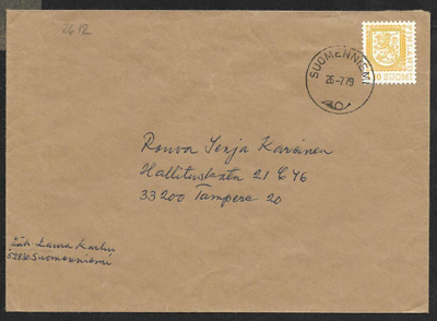 Postilähetys - Yl.m. 1,10 (LAPE 834) Suomenniemi 26.7.79