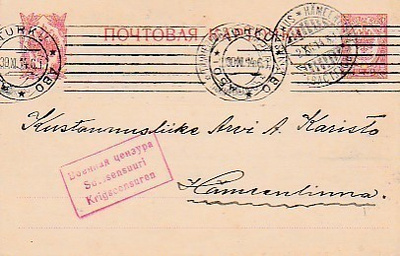 1914, Kortti Turku -Hämeenlinna, Sotasensuurin tarkastama