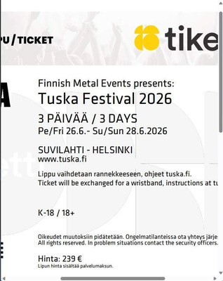 Tuska Festival 2026 - 3 päivän lippu