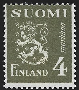 1945 M-30 Leijona 4 mk vaaleanoliivi ** Lape 297 a SP Lm4