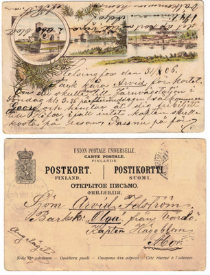Vanha kortti, Viipurin- ja Olavin- ja Turunlinna, v. 1906