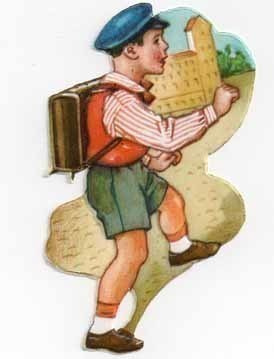 PZB 1283 / Koulupoika reppu selässään. 1950-l.