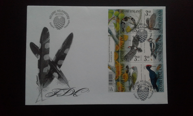 FDC Tikkalintuja 16.5.2001 LaPe 1563-1568 BL28
