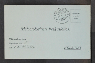 # 23743 # Ukkoskortti Kesälahti > Helsinki - 1933