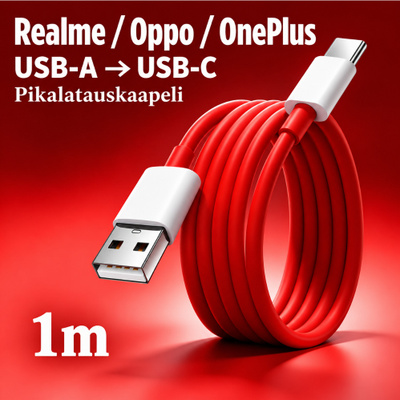Punainen Realme/Oppo/OnePlus USB A -> USB C johto /1m #32186