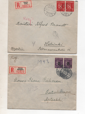 Kirjatut kirjeet 1937  ja 1946,  kirjeet sisällä