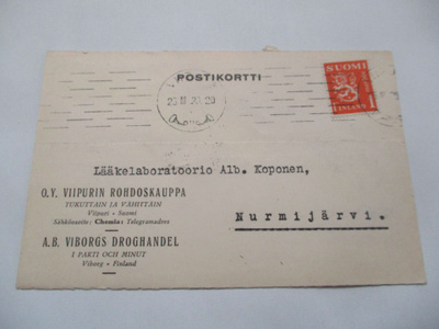 1930 Viipurin Rohdoskauppa liikekortti