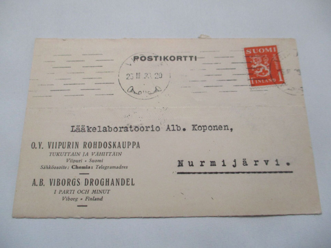1930 Viipurin Rohdoskauppa liikekortti
