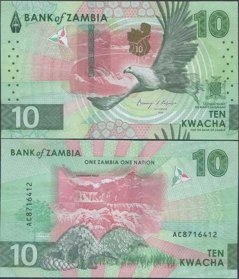 Zambia 10 Kwacha 2024 UNC uusi sarja ja design