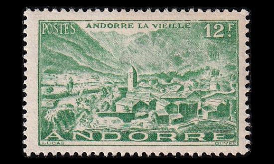Andorra Fr 128 ** Maisema 12 Fr vihreä (1944)