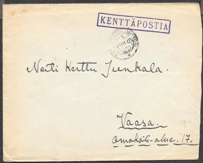 Postilähetys - Kenttäpostia + KPK5 18.7.1940