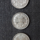Vanha hopea raha 3 kpl, 50 penniä v. 1914, 1915 ja 1916 - pikkukuva 1