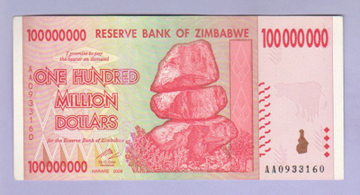 Zimbabwe 100 000 000 Dollaria v.2008 UNC P-80